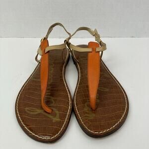 Sam Edelman Gigi Flat Thong Sandals Ankle Strap Orange Cream Leather Sz 8.5